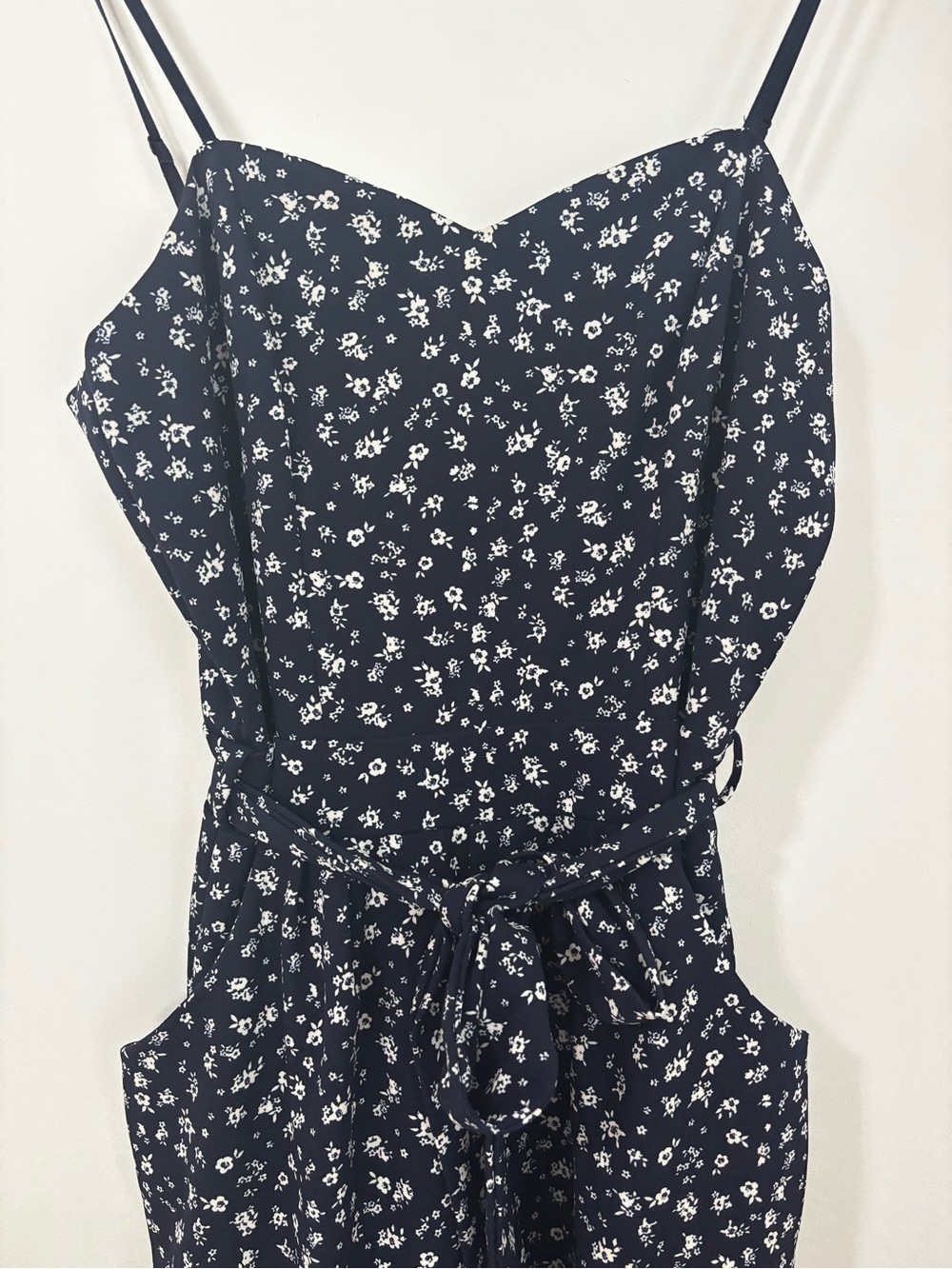 Emerald Sundae Large Navy Floral Jumpsuit Tie Waist Cropped Wide Leg Pockets - Picture 5 of 16